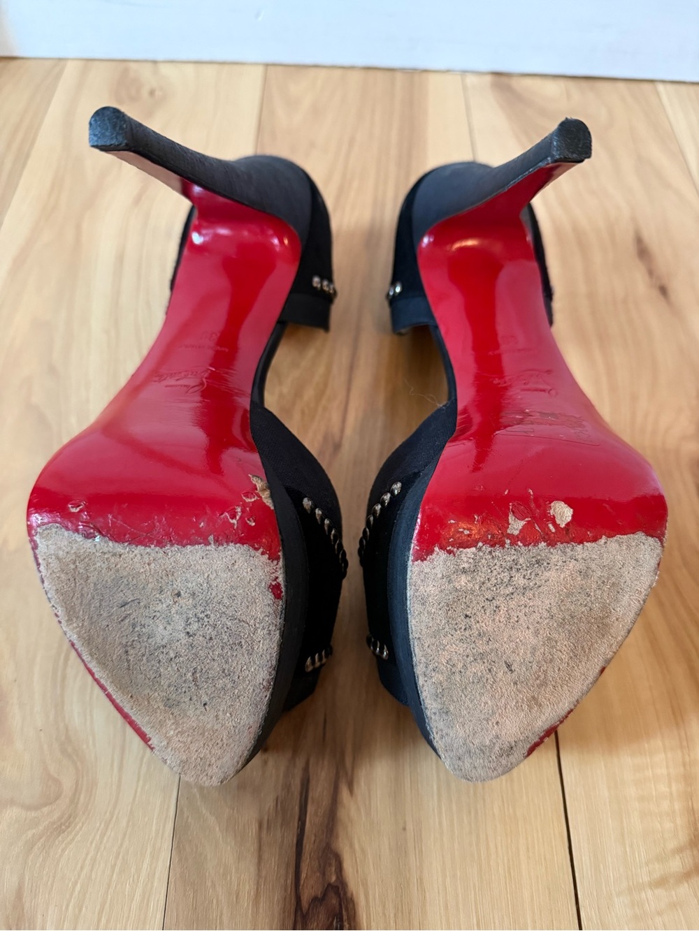 Christian Louboutin Black Suede Studded Stiletto Pumps with Red Soles - Picture 6 of 6